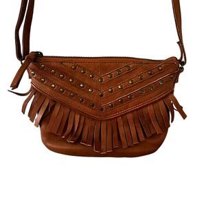 Day & Mood DayVally Small Tan Leather Crossbody Bag Fringe Brown Boho Western